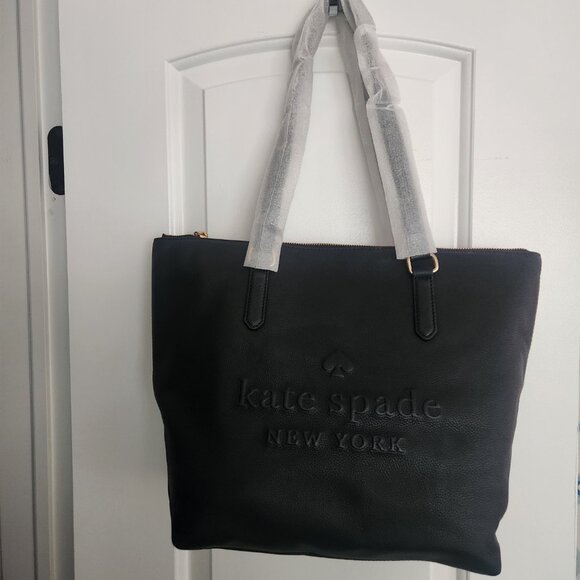NWOT - Kate Spade Larchmont Avenue Logo Large Tote Bag Black 100% Leather - Picture 6 of 14